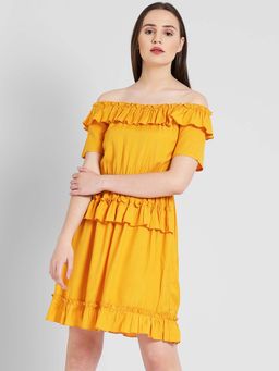 Dodo & Moa - Women Yellow Solid Mini Dress