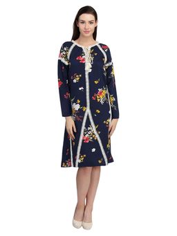 Dodo & Moa - Women Navy Blue Floral Knee Length Dress