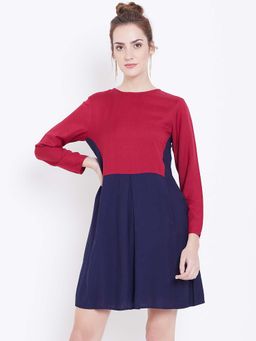Dodo & Moa - Women Navy Blue Colorblock Mini Dress