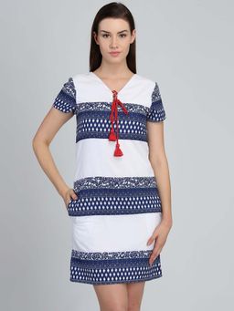 Dodo & Moa - Women Blue Printed Mini Dress