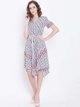Dodo & Moa - Women White Floral Knee Length Dress