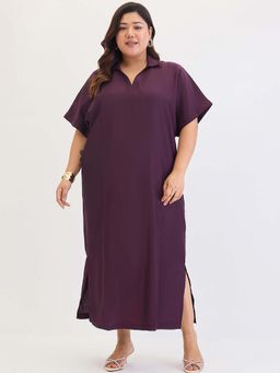 Femmella - Women Wine Solid Maxi Dress