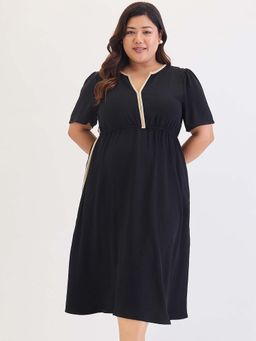 Femmella - Women Black Solid Midi Dress