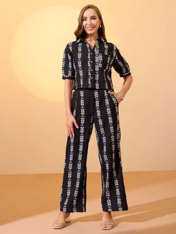 Globus - Women Black Self Design Co-Ord (Set of 2)