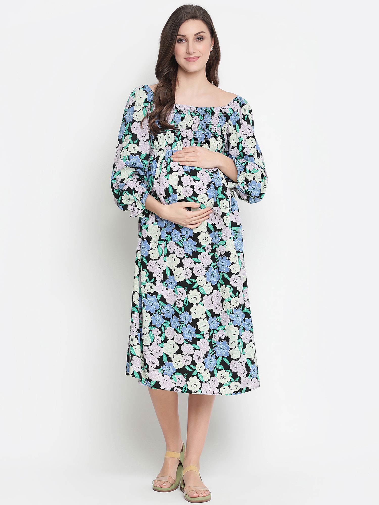 oxolloxo Camp Of Colors Floral Print Easy Maternity Smocking Dress-picture-15