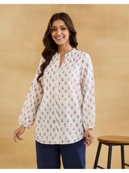 Fabindia - White Cotton Silk Hand Block Printed Clara Tunic