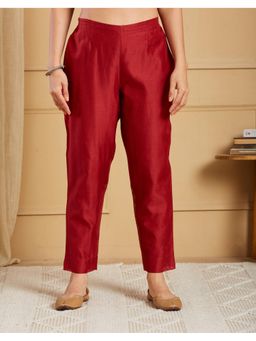 Fabindia - Maroon Cotton Silk Ethnic Pant