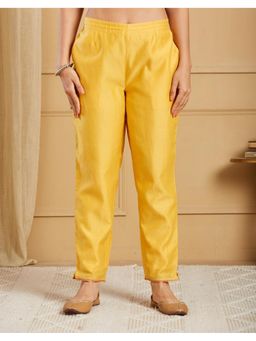 Fabindia - Yellow Cotton Silk Embroidered Ethnic Pant
