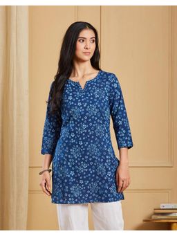 Fabindia - Indigo Cotton Bagru Printed Short Kurta