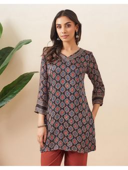 Fabindia - Black Printed Short Kurta
