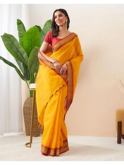 Fabindia - Mustard Cotton Saree Without Blouse