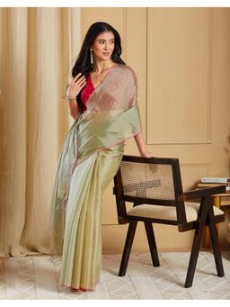 Fabindia - Green Cotton Blend Hand Woven Wonders Saree Without Blouse