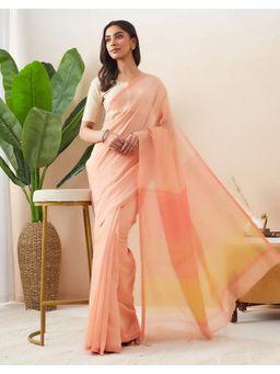 Fabindia - Peach Viscose Silk Hand Woven Wonders Saree Without Blouse