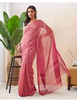 Fabindia - Mauve Viscose Silk Hand Woven Wonders Saree Without Blouse