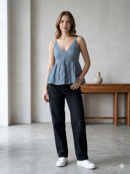 MAAND - Blue Cotton Printed Top