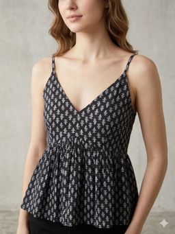 MAAND - Black Cotton Printed Top