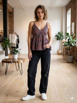 MAAND - Grey Cotton Printed Top