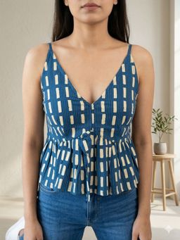 MAAND - Blue Cotton Printed Top