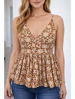 MAAND - Brown Cotton Printed Top
