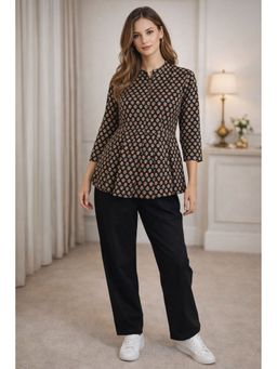 MAAND - Black Cotton Printed Top