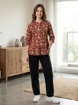 MAAND - Red Cotton Printed Top