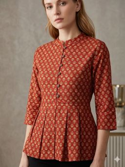 MAAND - Rust Cotton Printed Top
