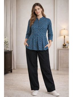 MAAND - Blue Cotton Printed Top