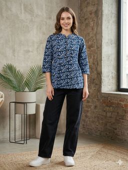 MAAND - Blue Cotton Printed Top