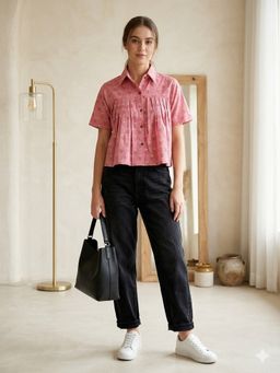 MAAND - Pink Cotton Printed Top