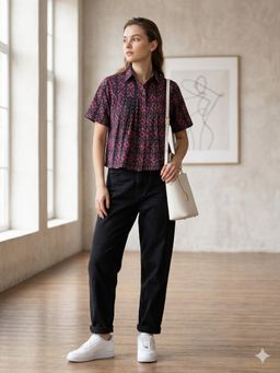 MAAND - Black Cotton Printed Top