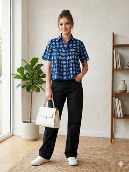 MAAND - Blue Cotton Printed Top