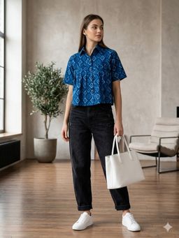 MAAND - Blue Cotton Printed Top