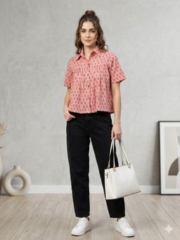 MAAND - Peach Cotton Printed Top
