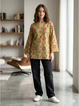 MAAND - Mustard Cotton Printed Top