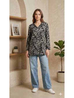 MAAND - Black Cotton Printed Top
