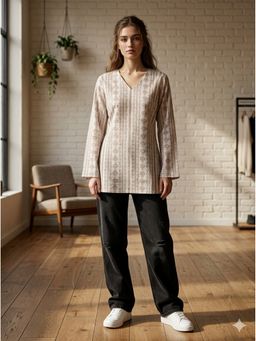 MAAND - Off White Cotton Printed Top