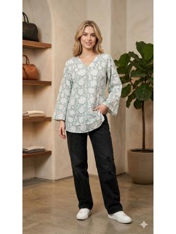 MAAND - Teal Cotton Printed Top