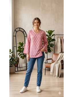 MAAND - Peach Cotton Printed Top