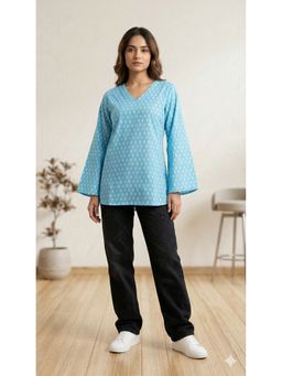 MAAND - Turquoise Cotton Printed Top