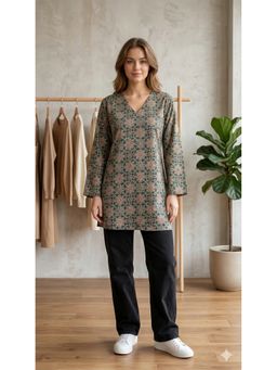 MAAND - Green Cotton Printed Top