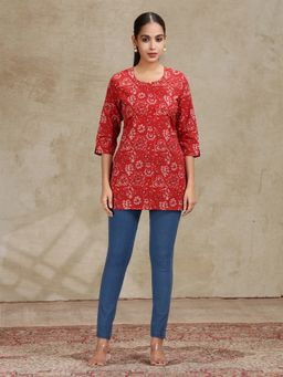 Cotton Culture - Dark Red Printed Straight Tunic