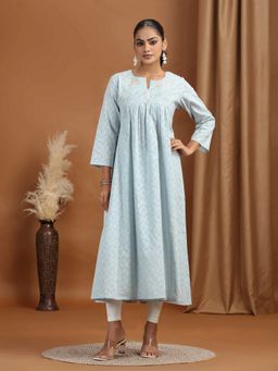 Cotton Culture - Grey Embroidered Cotton Gathered Kurta