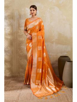 Mysilklove - Heliotrope Purple Woven Banarasi Soft Silk Saree with Unstitched Blouse