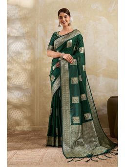 Mysilklove - Argentinian Blue Woven Banarasi Soft Silk Saree with Unstitched Blouse