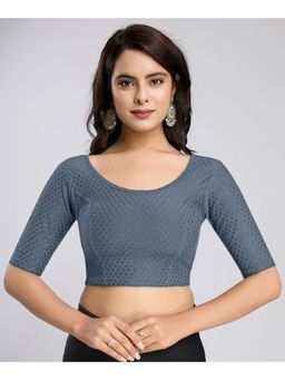 Trendmalls - Dobby Pure Cotton Stretchable Readymade Grey Blouse