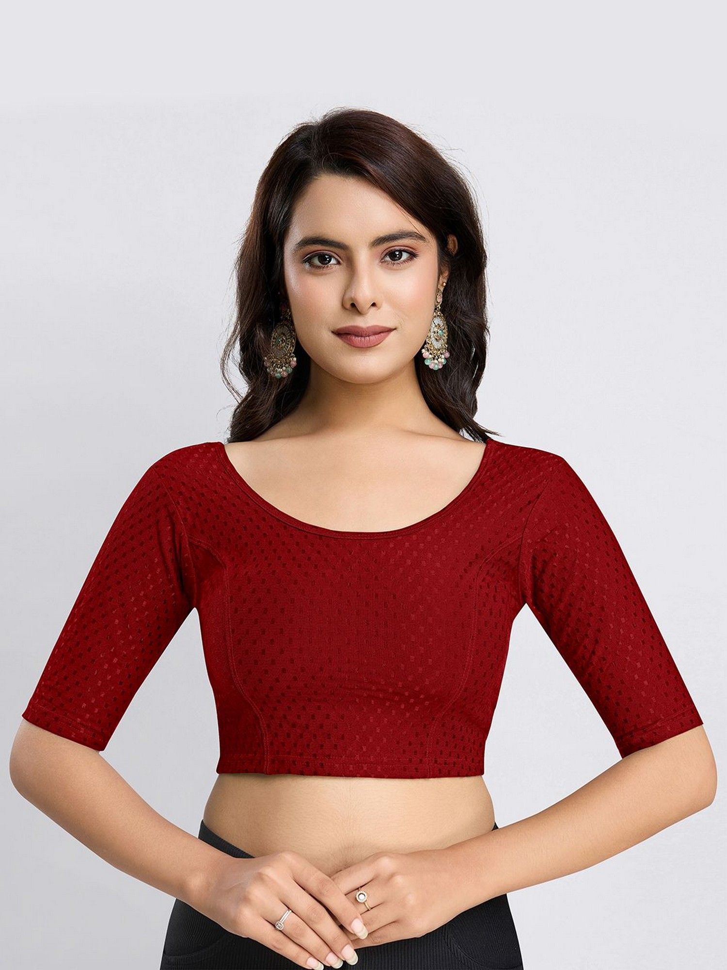 trendmalls Cotton Lycra Stretchable Comfy Round Neck Maroon Blouse-picture-30