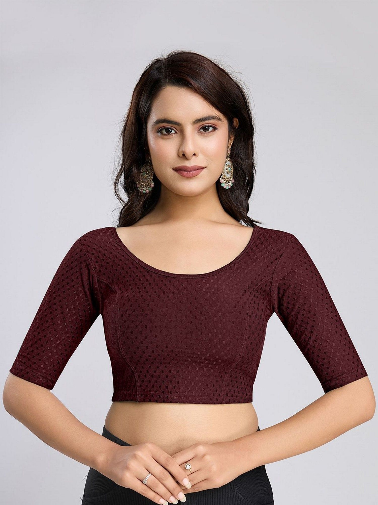 trendmalls Dobby Pure Cotton Stretchable Readymade Wine Blouse-picture-24