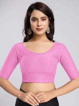 Trendmalls - Dobby Pink Pure Cotton Stretchable Readymade Blouse
