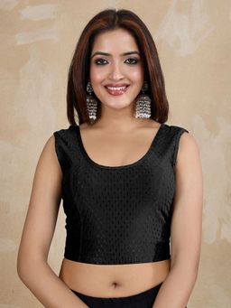 Trendmalls - Black Dobby Pure Cotton Stretchable Readymade Blouse