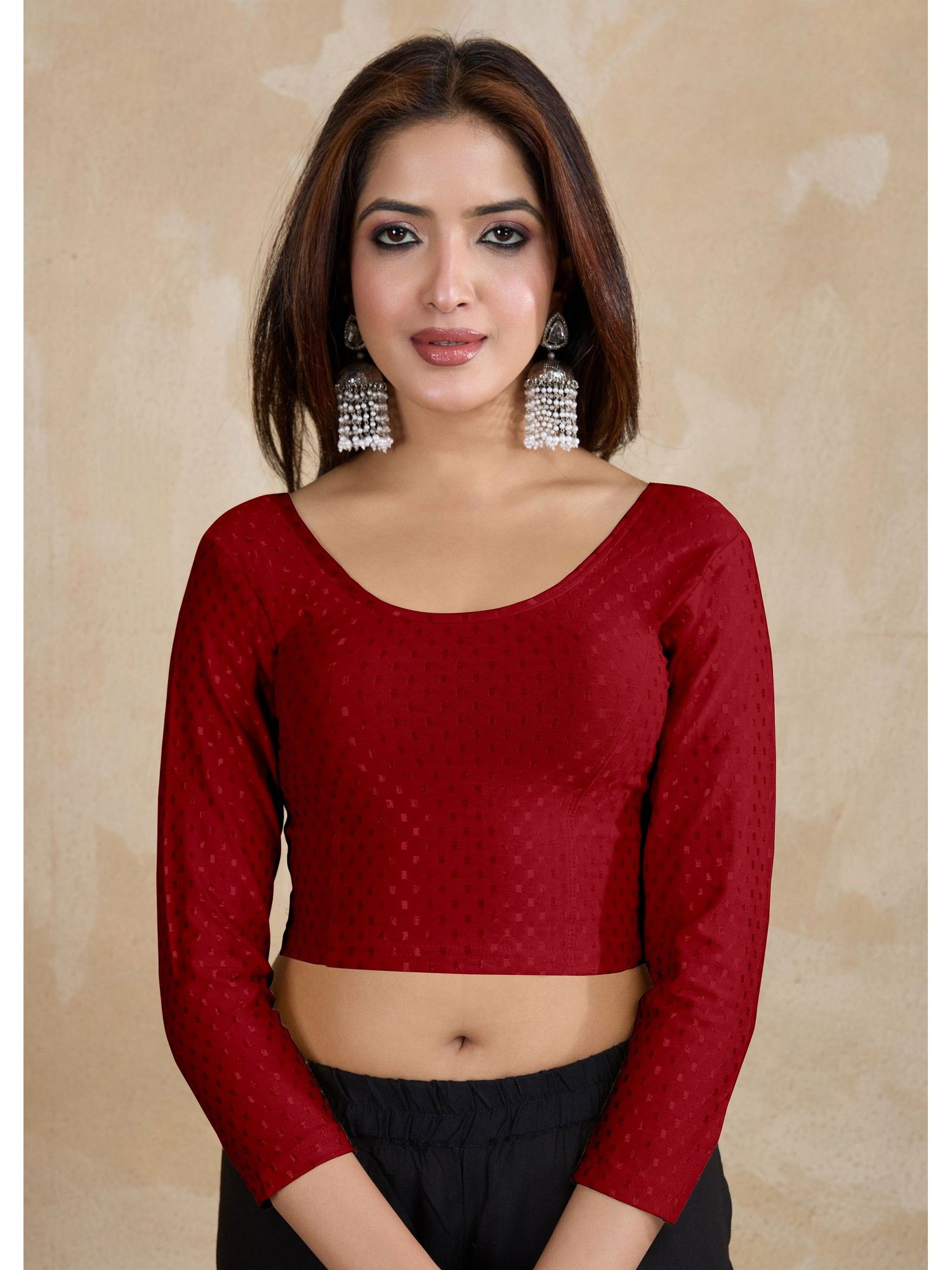 trendmalls Maroon Dobby Pure Cotton Stretchable Readymade Blouse-picture-32